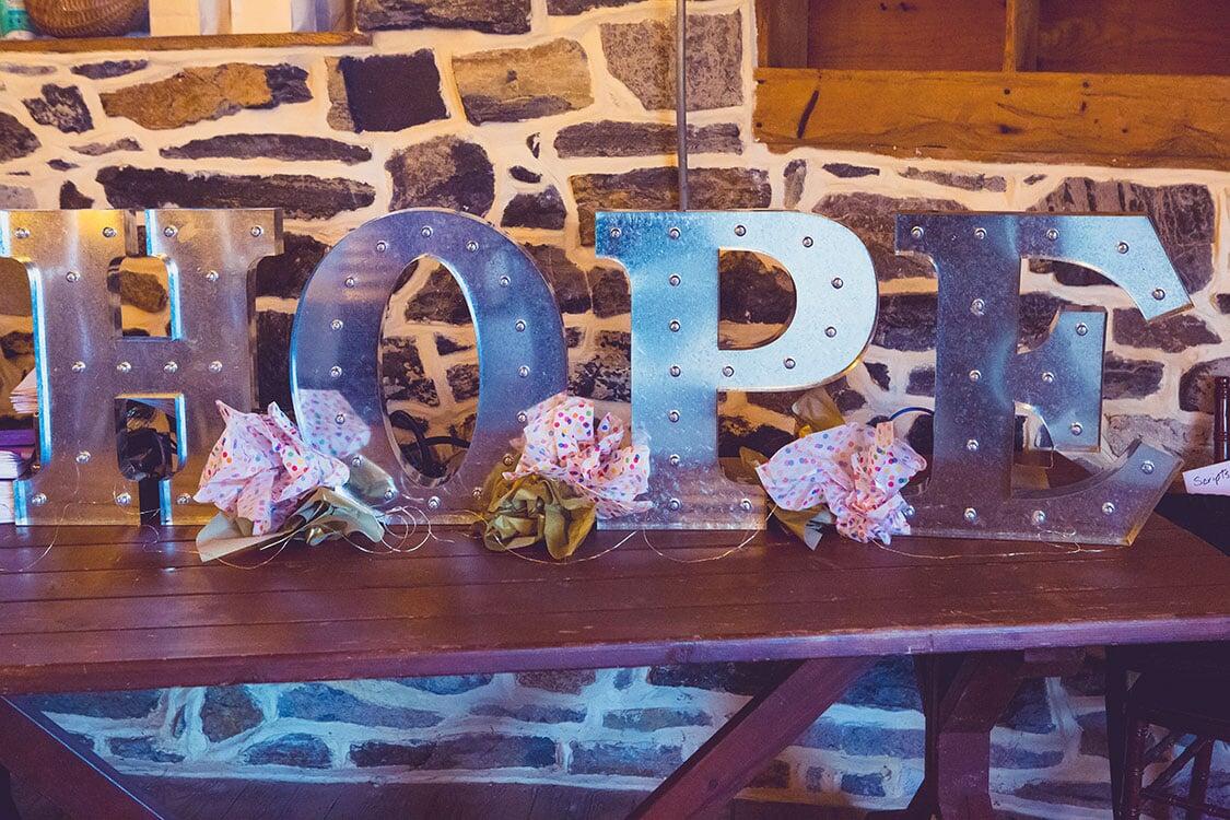 Letters spelling out HOPE.